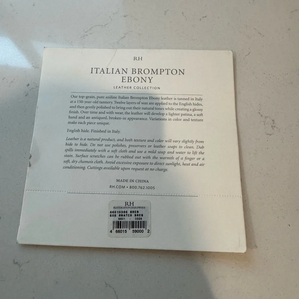 Restoration Hardware Italian Brompton Ebony Leather Sample - Black
